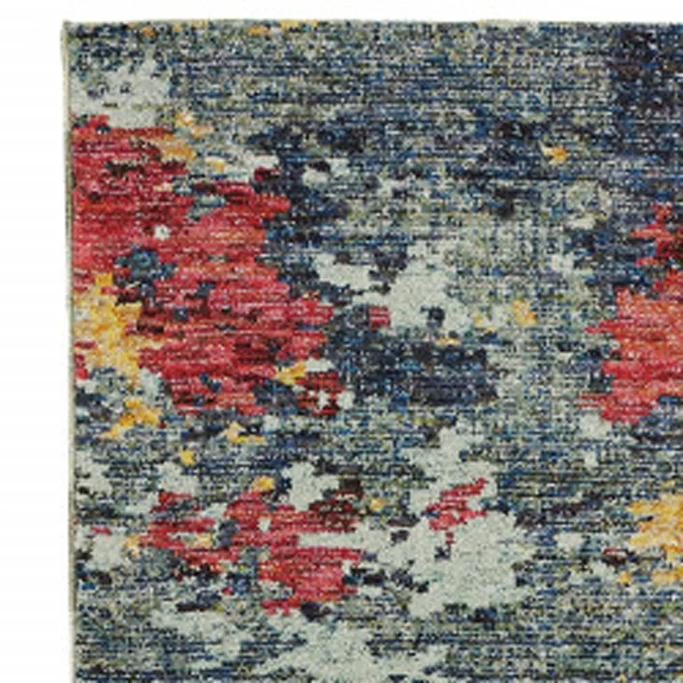 Blue And Red Abstract Power Loom Stain Resistant Runner Rug Photo 3