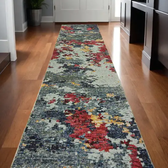 12' Runner Blue and Red Abstract Power Loom Runner Rug Photo 1