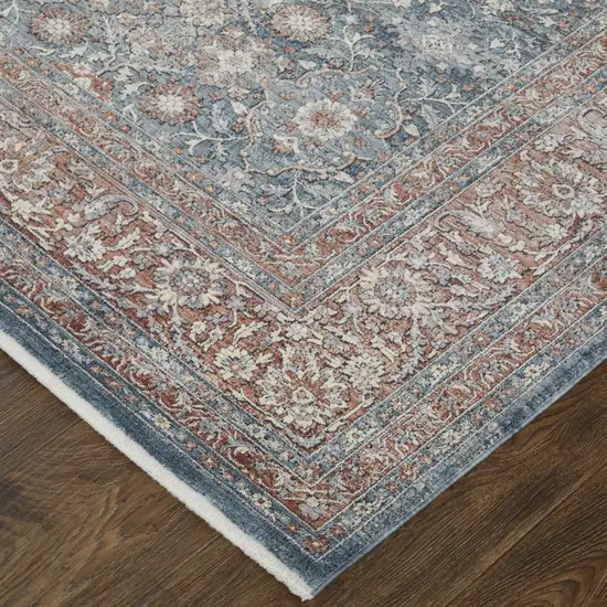 Blue And Red Floral Power Loom Stain Resistant Area Rug Photo 4