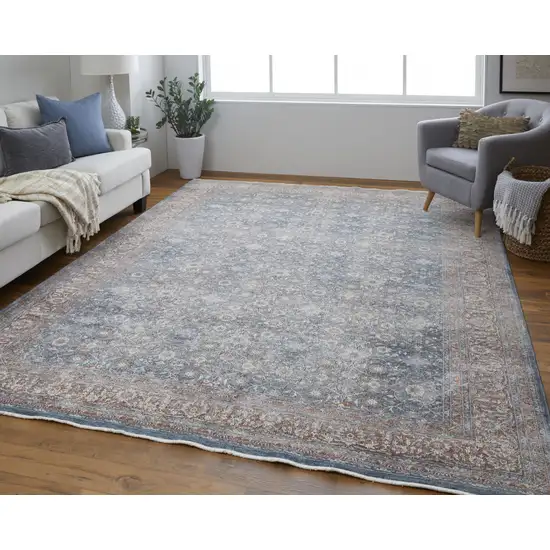 Blue And Red Floral Power Loom Stain Resistant Area Rug Photo 3