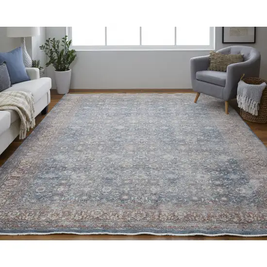 Blue And Red Floral Power Loom Stain Resistant Area Rug Photo 5