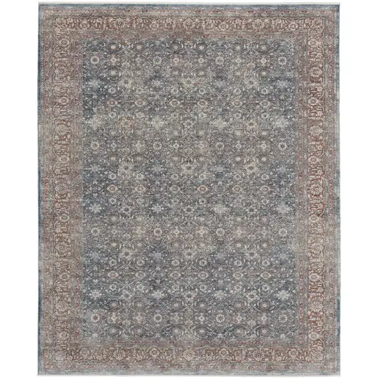 Blue And Red Floral Power Loom Stain Resistant Area Rug Photo 1