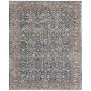 Photo of Blue And Red Floral Power Loom Stain Resistant Area Rug