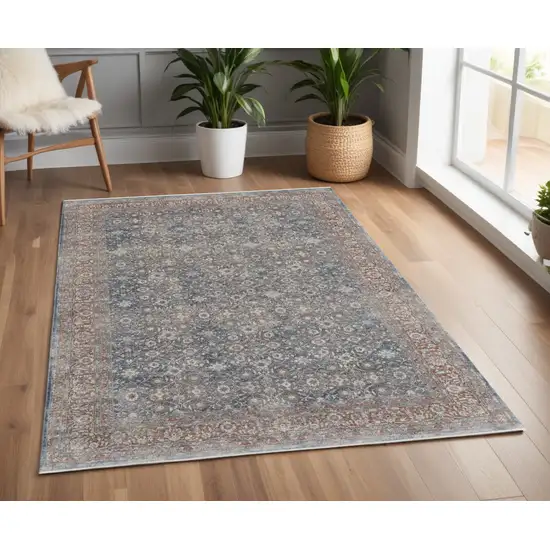 Blue and Beige Floral Power Loom Area Rug Photo 1