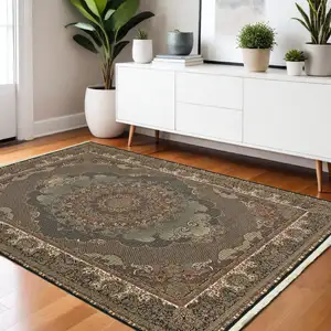 Photo of Blue And Red Medallion Area Rug With Fringe