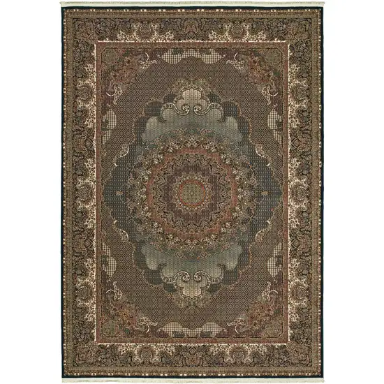 Blue And Red Medallion Area Rug With Fringe Photo 2