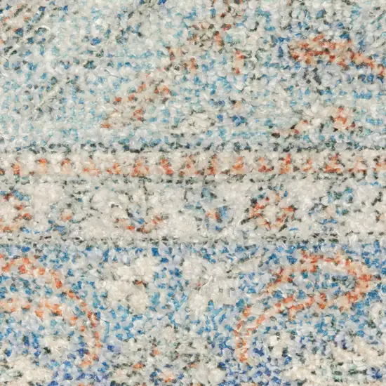 8' Ivory Blue and Orange Oriental Hand Loomed Runner Rug With Fringe Photo 7