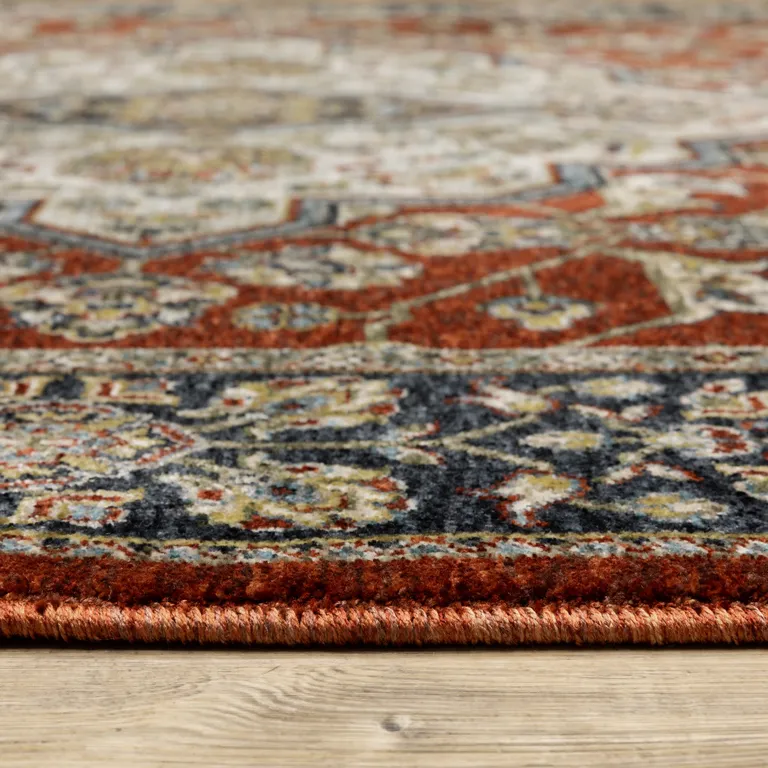 Blue And Red Oriental Power Loom Area Rug With Fringe Photo 4