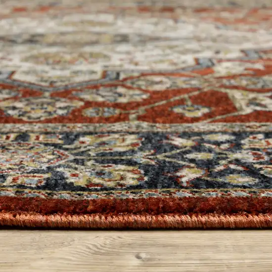 Blue And Red Oriental Power Loom Area Rug With Fringe Photo 4