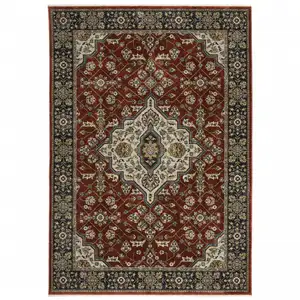 Photo of Blue And Red Oriental Power Loom Area Rug With Fringe