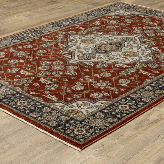 Blue And Red Oriental Power Loom Area Rug With Fringe Photo 7