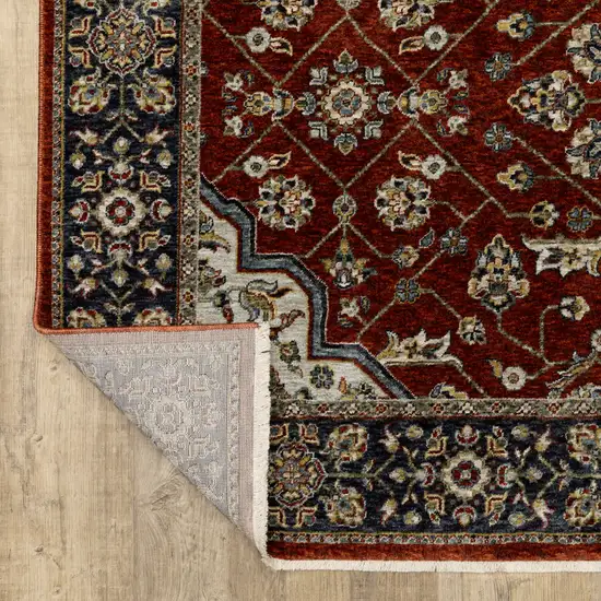 Blue And Red Oriental Power Loom Area Rug With Fringe Photo 9