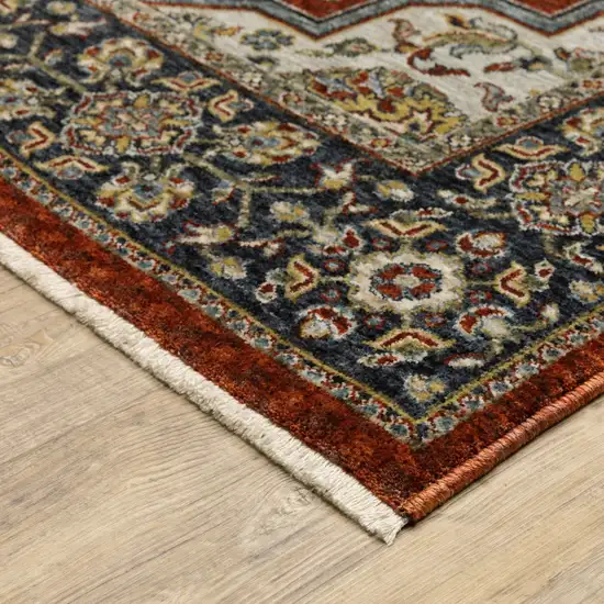 Blue And Red Oriental Power Loom Area Rug With Fringe Photo 6