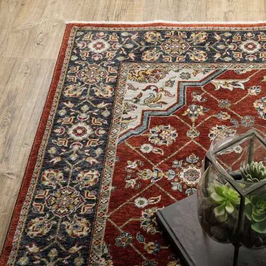 Blue And Red Oriental Power Loom Area Rug With Fringe Photo 8