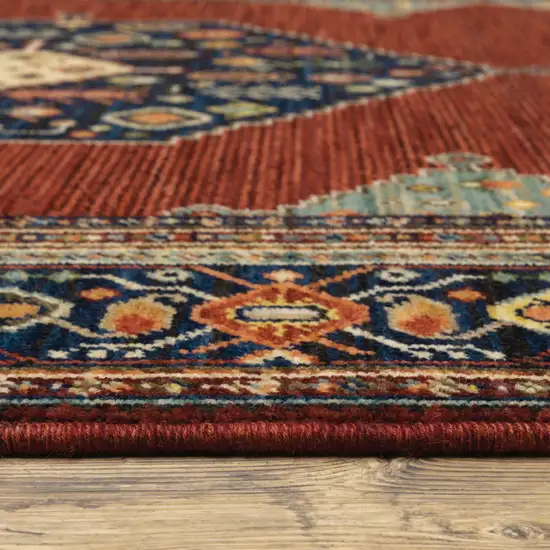 Blue And Red Oriental Power Loom Area Rug With Fringe Photo 3