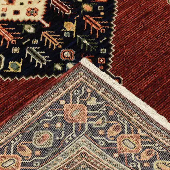 Blue And Red Oriental Power Loom Area Rug With Fringe Photo 6