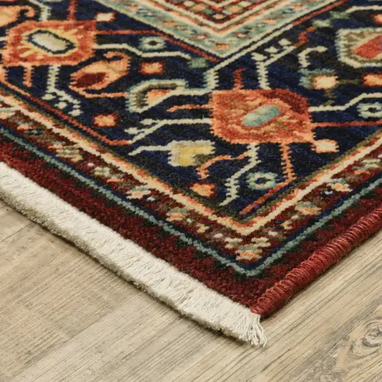 Blue And Red Oriental Power Loom Area Rug With Fringe Photo 7