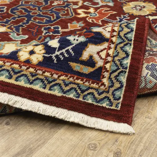 Blue And Red Oriental Power Loom Runner Rug With Fringe Photo 9