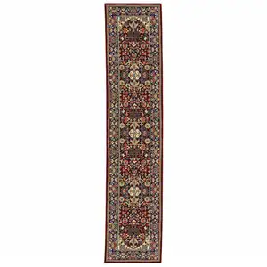 Photo of Blue And Red Oriental Power Loom Runner Rug With Fringe