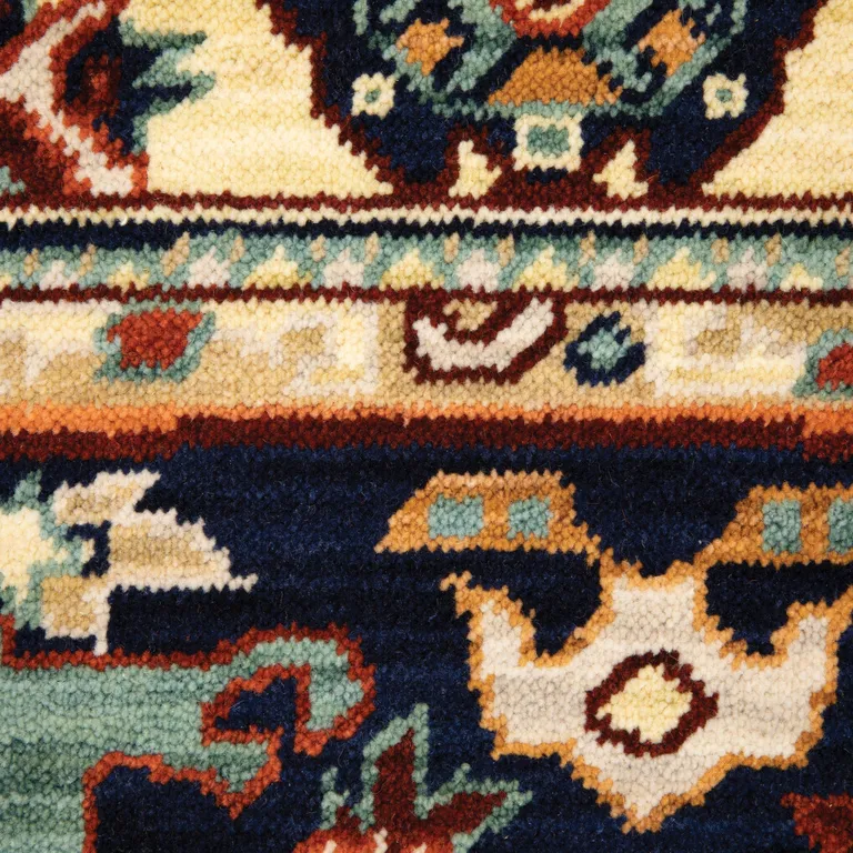 Blue And Red Oriental Power Loom Runner Rug With Fringe Photo 4