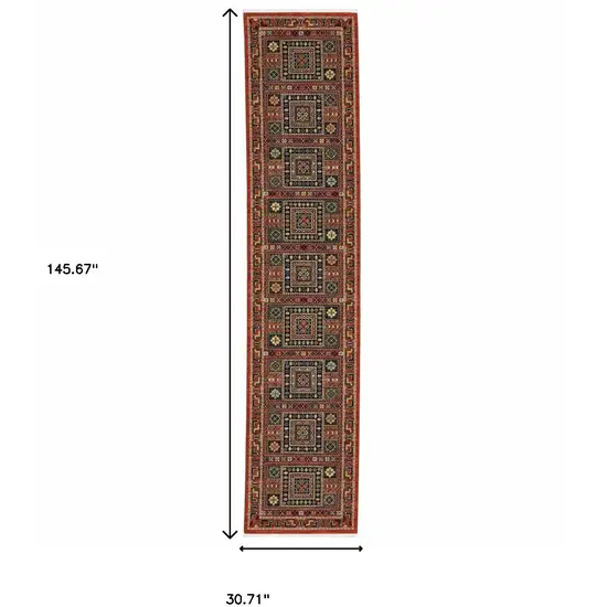 Blue And Red Oriental Power Loom Runner Rug With Fringe Photo 9