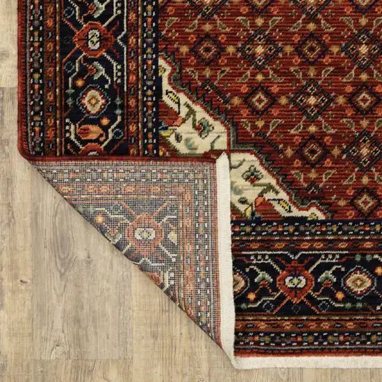 Blue And Red Oriental Power Loom Runner Rug With Fringe Photo 9