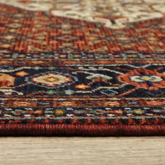 Blue And Red Oriental Power Loom Runner Rug With Fringe Photo 5