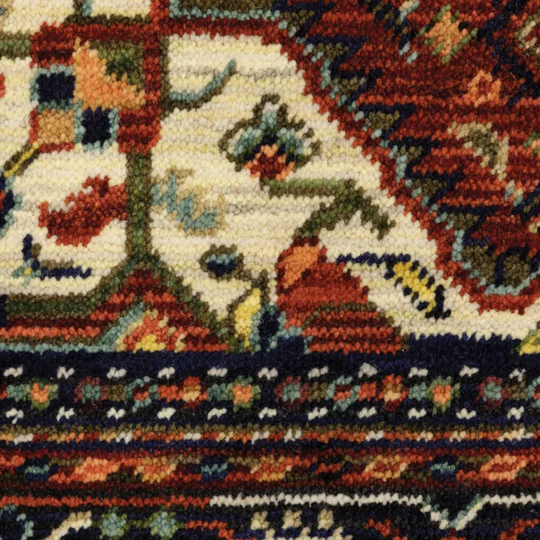 Blue And Red Oriental Power Loom Runner Rug With Fringe Photo 5