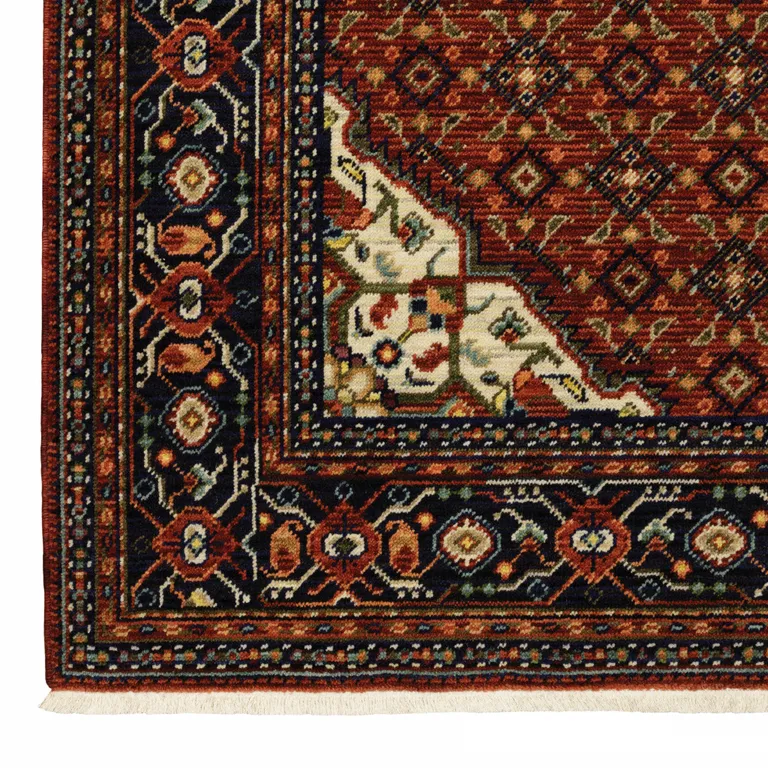 Blue And Red Oriental Power Loom Runner Rug With Fringe Photo 2