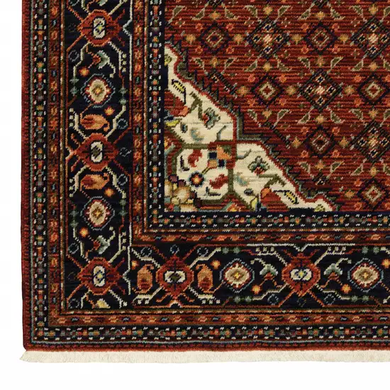 Blue And Red Oriental Power Loom Runner Rug With Fringe Photo 3