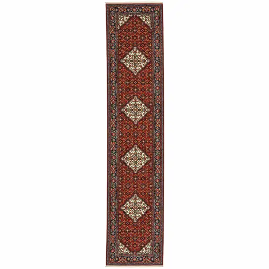 Blue And Red Oriental Power Loom Runner Rug With Fringe Photo 2