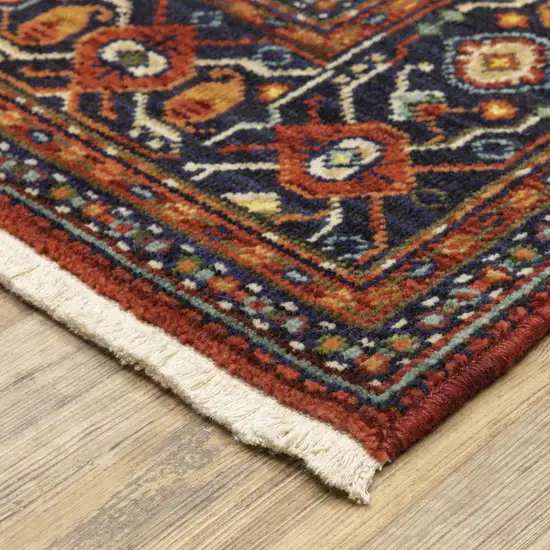 Blue And Red Oriental Power Loom Runner Rug With Fringe Photo 8