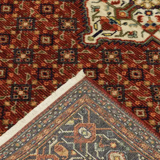 Blue And Red Oriental Power Loom Runner Rug With Fringe Photo 7