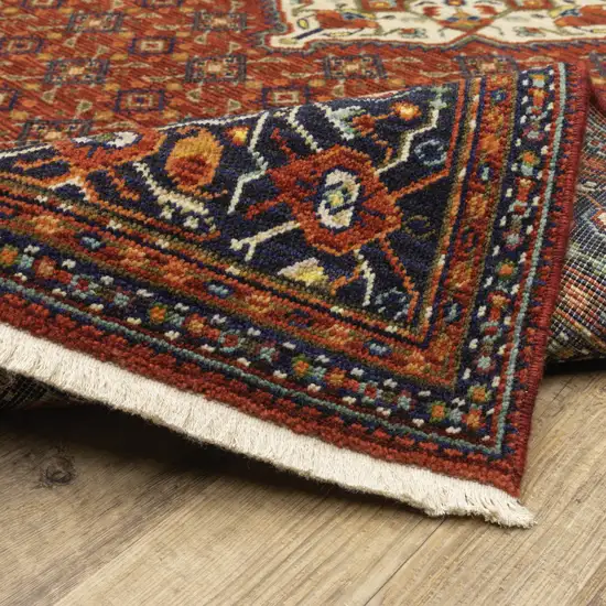 Blue And Red Oriental Power Loom Runner Rug With Fringe Photo 9