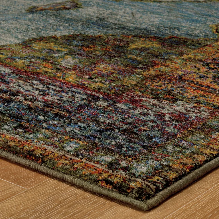 Blue And Red Oriental Power Loom Runner Rug Photo 4