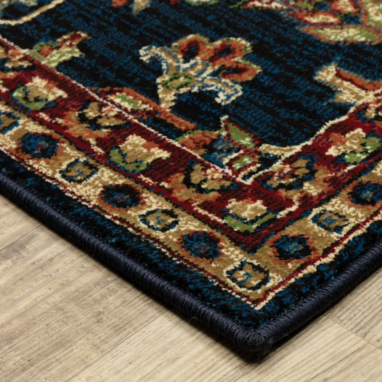 Blue And Red Oriental Power Loom Stain Resistant Area Rug Photo 5