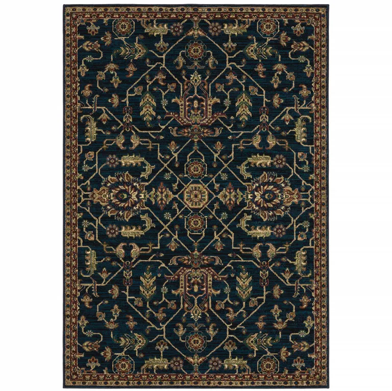 Blue And Red Oriental Power Loom Stain Resistant Area Rug Photo 1