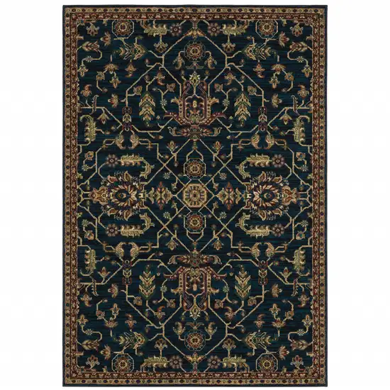 Blue And Red Oriental Power Loom Stain Resistant Area Rug Photo 1