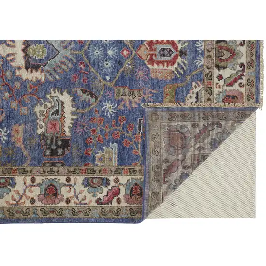 Blue And Red Wool Floral Hand Knotted Stain Resistant Area Rug Photo 4