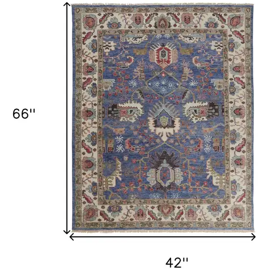 Blue And Red Wool Floral Hand Knotted Stain Resistant Area Rug Photo 10