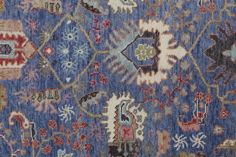 Blue And Red Wool Floral Hand Knotted Stain Resistant Area Rug Photo 5