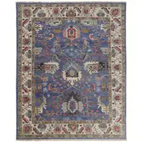 Photo of Blue And Red Wool Floral Hand Knotted Stain Resistant Area Rug