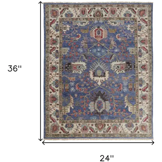 Blue And Red Wool Floral Hand Knotted Stain Resistant Area Rug Photo 10