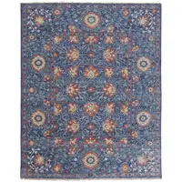 Photo of Blue And Red Wool Floral Hand Knotted Stain Resistant Area Rug