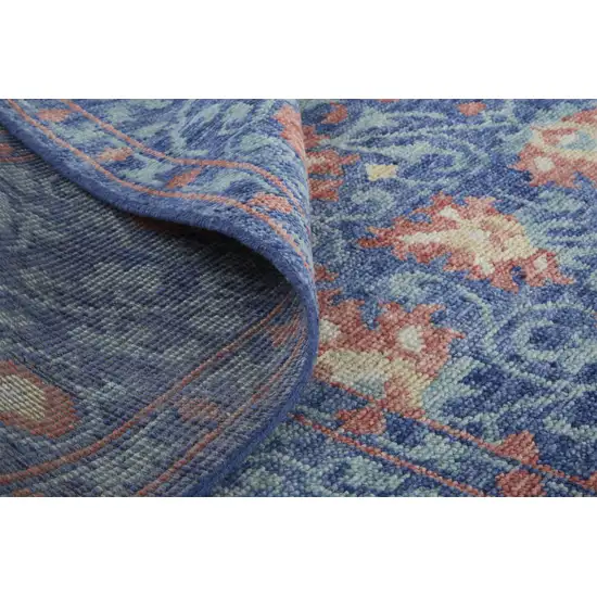 Blue And Red Wool Floral Hand Knotted Stain Resistant Area Rug Photo 9