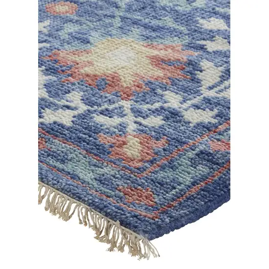 Blue And Red Wool Floral Hand Knotted Stain Resistant Area Rug Photo 3