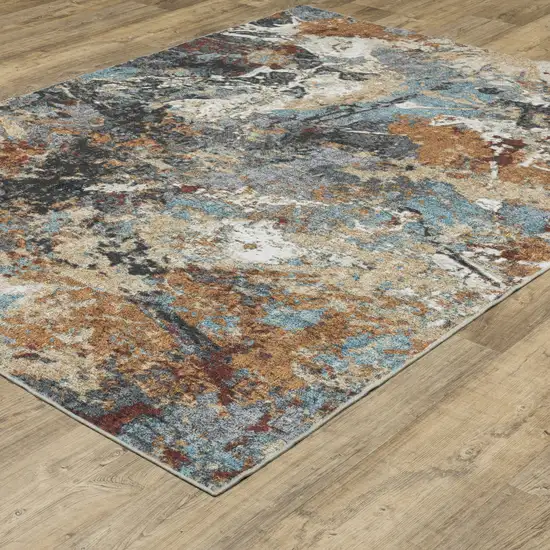 Blue And Rust Abstract Distressed Area Rug Photo 4