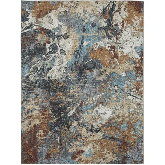 Blue And Rust Abstract Distressed Area Rug Photo 2