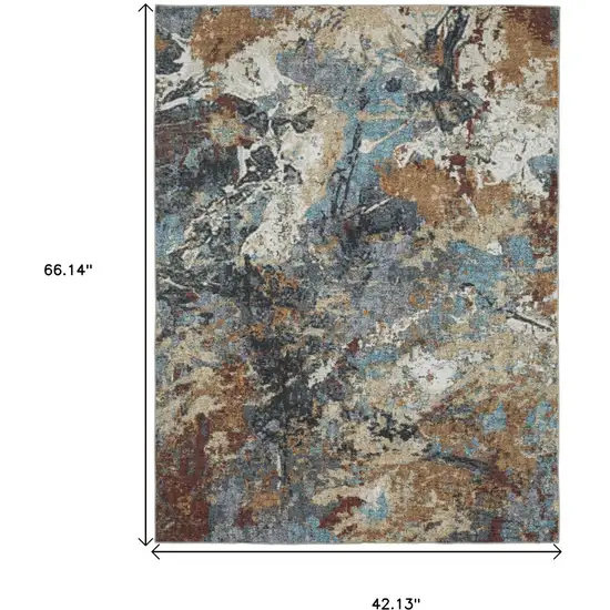 Blue And Rust Abstract Distressed Area Rug Photo 3