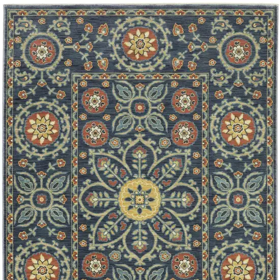 Blue And Rust Medallion Area Rug With Fringe Photo 9